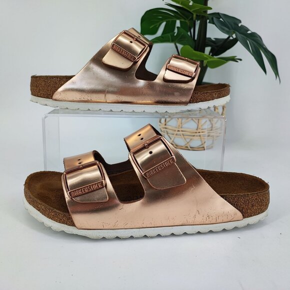 Birkenstock Shoes - Birkenstock Women's Arizona Metallic Copper Leather Sandals Size 8.5